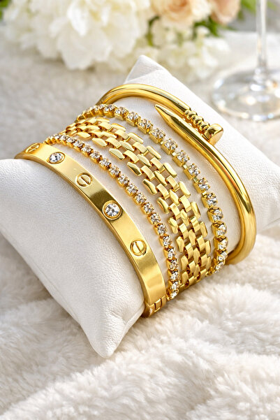 Crc Bijuteri سوار نسائي ذهبي اللون مكون من 5 قطع