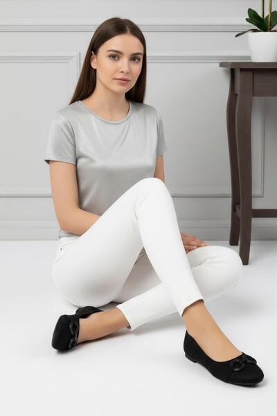 37Numara حذاء باليرينا أسود من جلد الغزال مقاس كبير - 41-42-43-44 بإبزيم