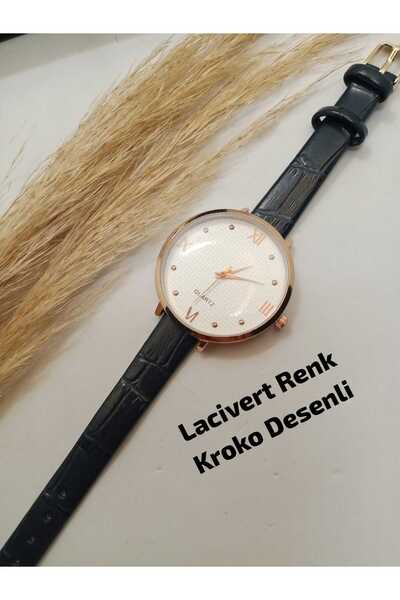 Brality تصميم دائري بأرقام كلاسيكية - حزام بلون أزرق داكن (KROKO) - ساعة يد ن...