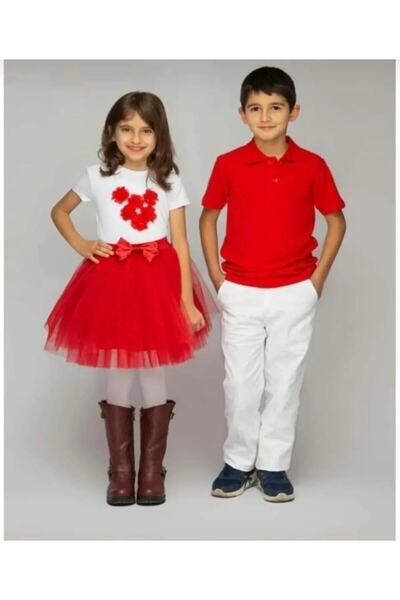 Nacar 23 Nisan 19 Mayıs Kız Erkek Çocuk Tshirt Etek Pantolon Takım Gösteri Kı...