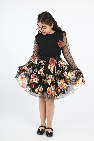 Nacar Kız Çocuk Gösteri Kıyafeti Tshirt Türü Etek Takım