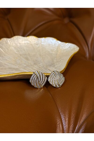 PALICE أقراط مربعة من الفولاذ بلونين من الزركون T مرصّع بالأحجار