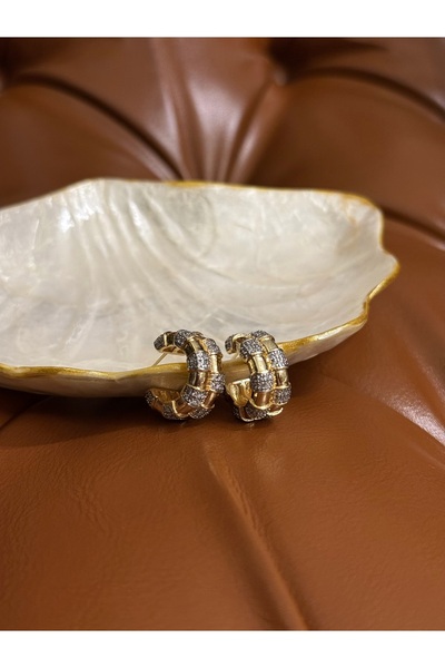 PALICE أقراط دائرية من الفولاذ بلونين من الزركون T مرصّع بالأحجار