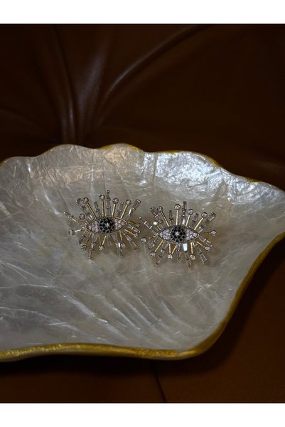 PALICE Steel Eye Detail Zircon Stone Two-Tone Earrings
