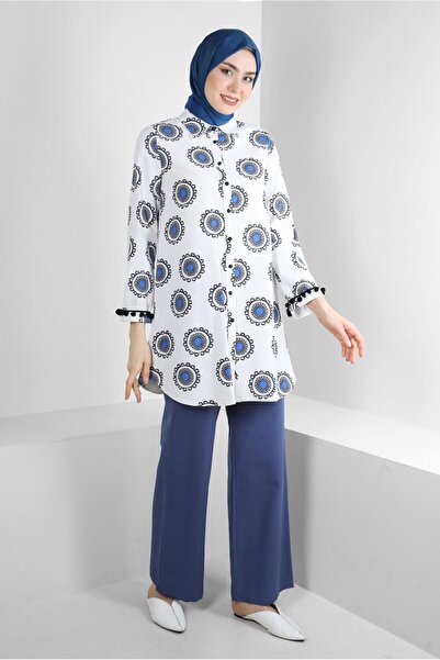 Alvina PATTERNED POMPON DETAILED SHIRT TUNIC 43759