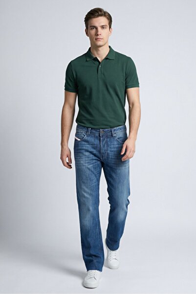 Diesel بنطلون جينز رجالي ماركي بقصة مستقيمة مغسول وغير قابل للتمدد، أزرق