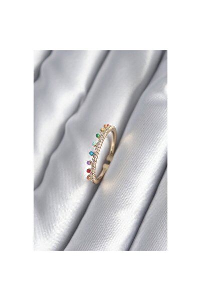 Toptan Bulurum خاتم نسائي نحاسي ذهبي اللون مزين بحجر الزركون