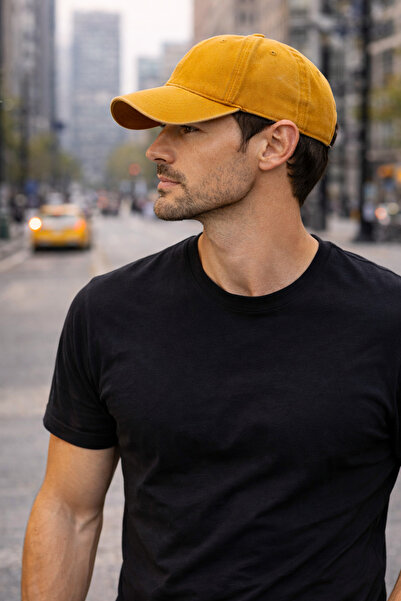 ZERAMİNE Unisex Πλενόμενο Αντίκα Καπέλο Μουσταρδί Χρώμα