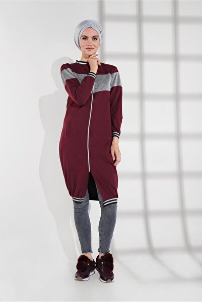 TRENDTESETTÜR KADIN BORDO SİMLİ FERMUARLI CEKET 9202