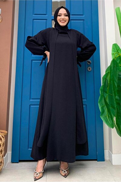 TRENDTESETTÜR KADIN SİYAH PARÇA GÖRÜNÜMLÜ KREP ELBİSE T 8183