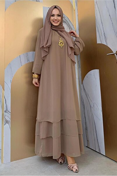 TRENDTESETTÜR KADIN VİZON MANŞETLERİ LASTİKLİ ŞİFON KAT ELBİSE T 0603