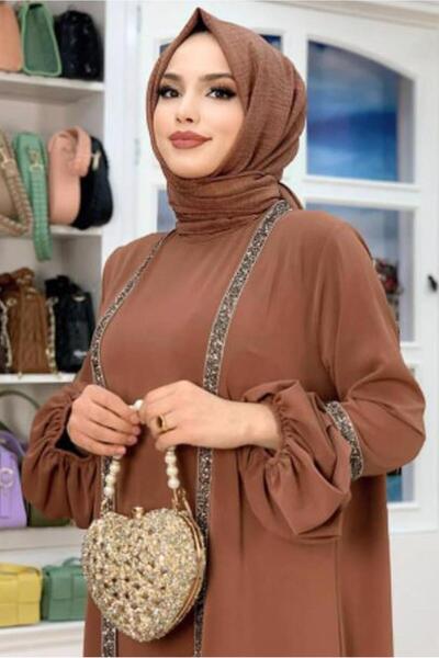 TRENDTESETTÜR Women's Brown Stone Striped Detail Dress Suit t 7563