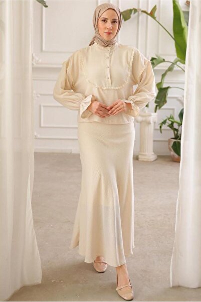 TRENDTESETTÜR KADIN BEJ (A.BEJ) DANTEL DETAYLI ETEKLİ TAKIM T 8702