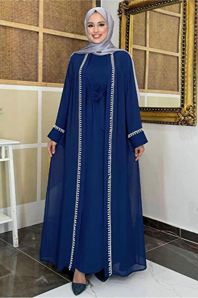 TRENDTESETTÜR KADIN LACİVERT KUŞAKLI ABAYA TAKIM T 3948