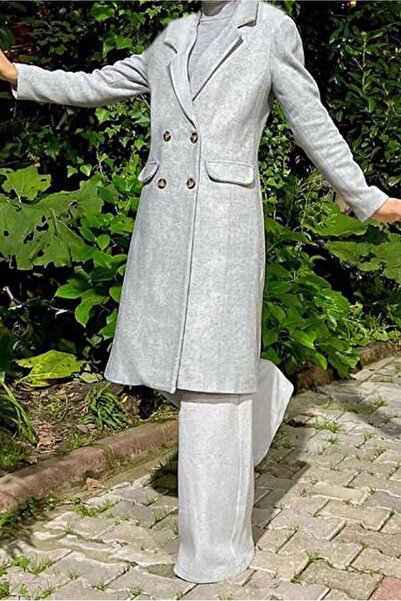 TRENDTESETTÜR KADIN GRİ KRUVAZE YAKA KAŞE KABAN 7077