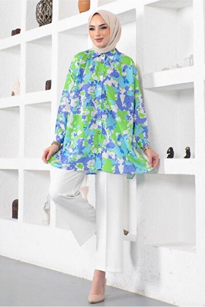 TRENDTESETTÜR KADIN YEŞİL (Y.YEŞİL) BATİK DESENLİ GÖMLEK TUNİK T 0988