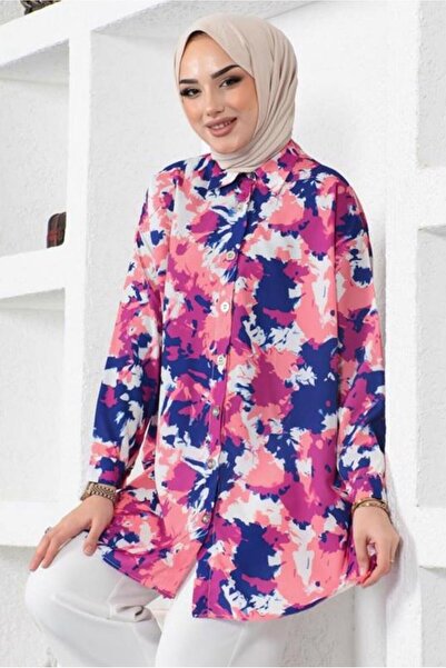 TRENDTESETTÜR KADIN LACİVERT BATİK DESENLİ GÖMLEK TUNİK T 0988