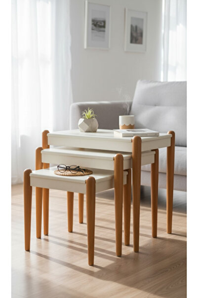 Akabesan Aksesuar Defne Serisi Dekoratif Beyaz Krem Ahşap Ayaklı 1.sınıf Kayı...