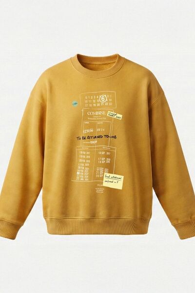 COMBİNE MİCHAİL Erkek Baskılı Oversize Hardal Sweatshirt