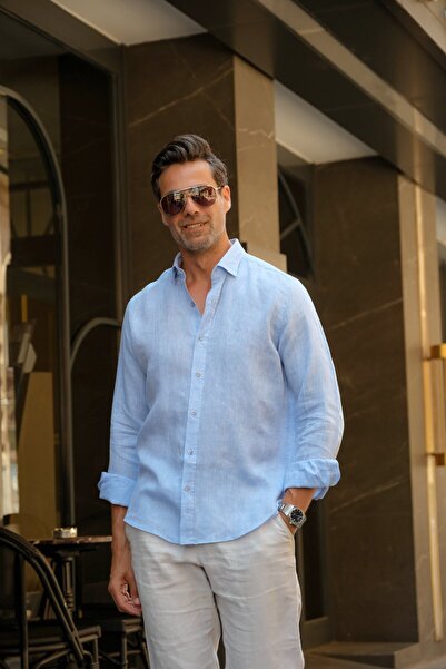 Fitmens Slim Fit Uzun Kol %100 Keten Nefes Alabilen Kumaştan Hediye Kutulu Er...