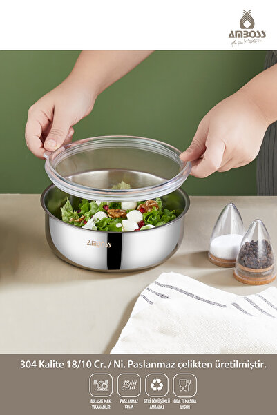 Amboss ستيل بوكس ​​حاوية تخزين بغطاء شفاف ستانلس ستيل قطعتين 18 سم