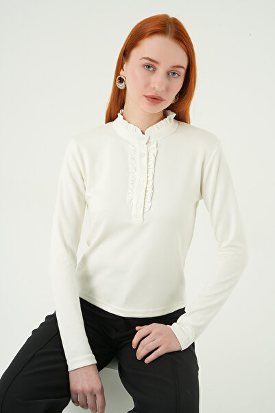 Rays Εκρού μπλούζα με κουμπιά μπροστά 8311A