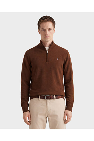 Gant Erkek Kahverengi Regular Fit Yarım Fermuarlı Yün Kazak