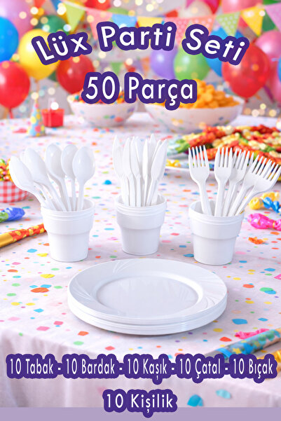 Ezupack 50'li LÜX SERT PLASTİK Parti Doğum Günü Sunum Davet Nişan Söz Tabak B...