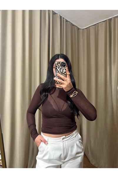 NO BRAND Bisiklet Yaka Transparan Bluz