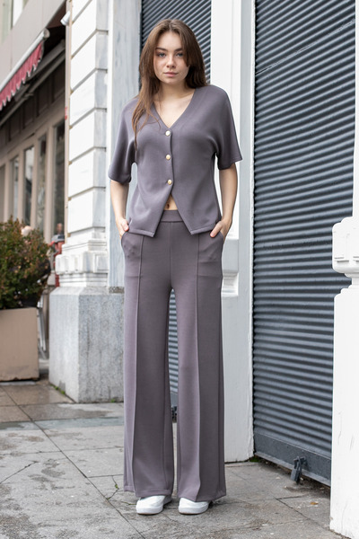 Jument بنطلون نسائي واسع الساق من قماش المودال السميك المرن ذو خصر عالٍ مع جي...