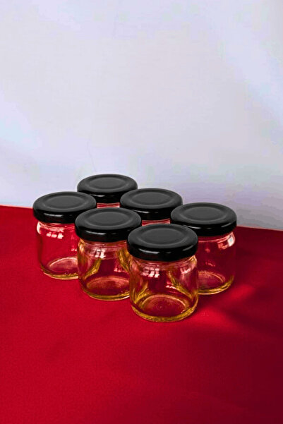Sarkap 6'lı 40 ml Yuvarlak Cam Kavanoz Parlak Siyah