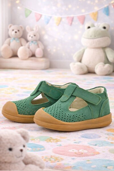 Rakerplus Shaun Genuine Leather Green Velcro Anatomical Baby Sandals