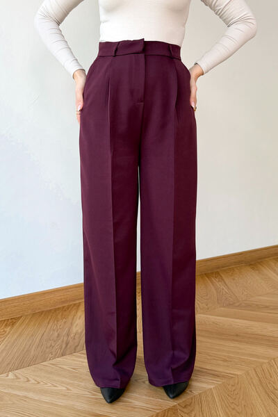 Cappmoda PNT-07422 Mürdüm Poliviskon Premium Flow Palazzo Pantolon