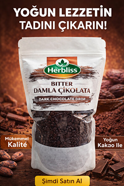 Herbliss Bitter Damla Çikolata 1 KG – Kurabiye, Kek, Muffin ve Tatlı Yapımı İçin