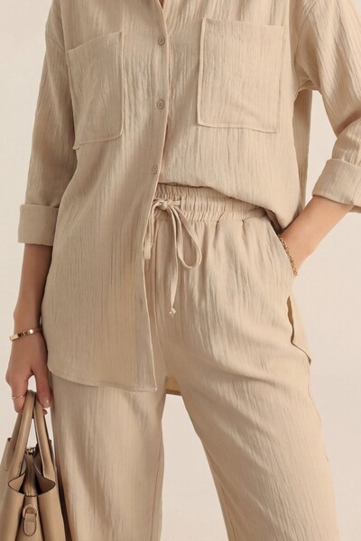 HİJABAYA Double Linen Look Suit with Gusseted Pockets