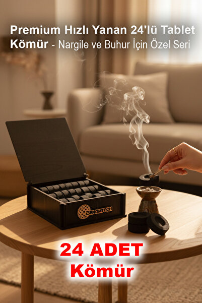 BenomTech Premium Hızlı Yanan 24'lü Tablet Kömür - Nargile ve Buhur İçin Özel...
