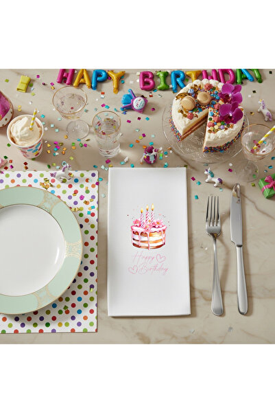 VENORA Happy Birthday Pasta Sunum Peçetesi – Doğum Günü Sofraları İçin 12’li
