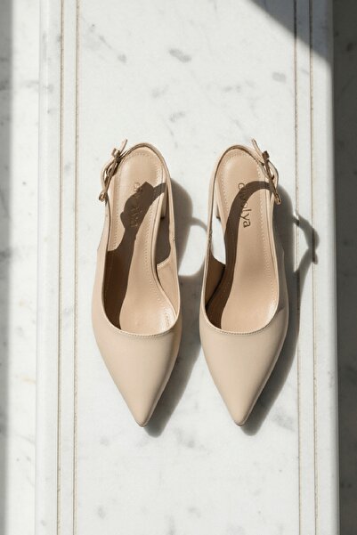 DİVOLYA Calista Bej cu cataramă laterală (lungimea tocului de 4 cm) pantofi d...