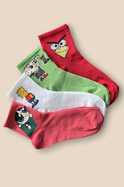 Esinti Erkek Kadın Soket Corap Unisex Renkli Desenli Kolej Çoraplar 4 Adet