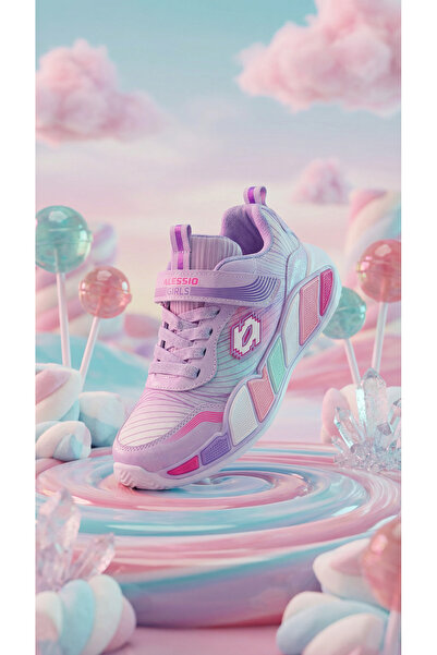 Nstil Ежедневни унисекс детски спортни обувки в цвят лилаво с велкро закрепва...