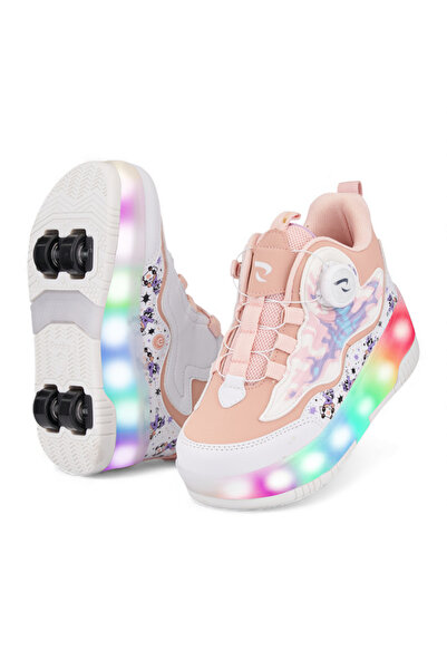 ROCKY SPORT Flames Çocuk Patenli Işıklı Tekerlekli Spor Ayakkabı & Pudra Pemb...