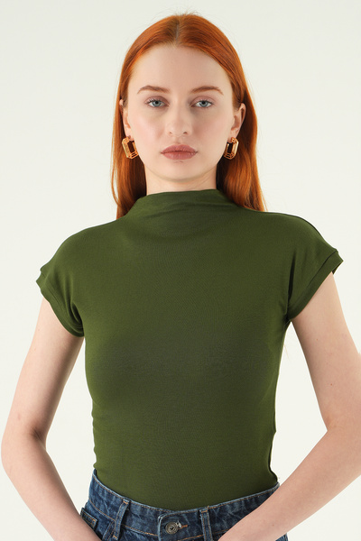 Rays Khaki Mock Neck Short Sleeve Badi 8174A