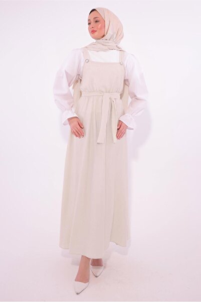 TRENDTESETTÜR KADIN BEJ KUŞAKLI SALOPET ELBİSE T 8974