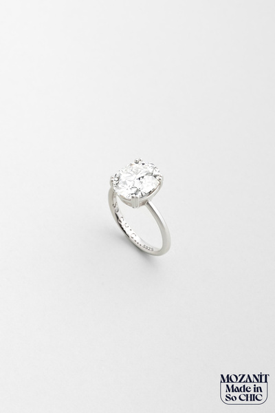 So CHIC... Mozanit Rüyası 18 Ayar Beyaz Altın Kaplama Gümüş Tektaş Yüzük