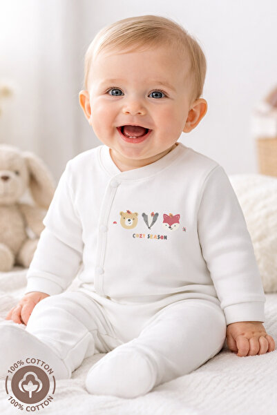 Miniel Unisex Cosy Season Baskılı 0-6 Ay Penye Organik Pamuklu Patikli Bebek ...