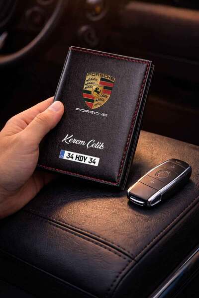 HEDİYEDİYE Kişiye Özel Porsche Logolu Termo Deri Ruhsat Kabı