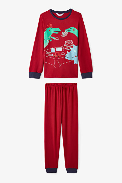 Penti Set de pijamale cu mâneci lungi pentru băiat roșu Dinozaur cu imprimeu
