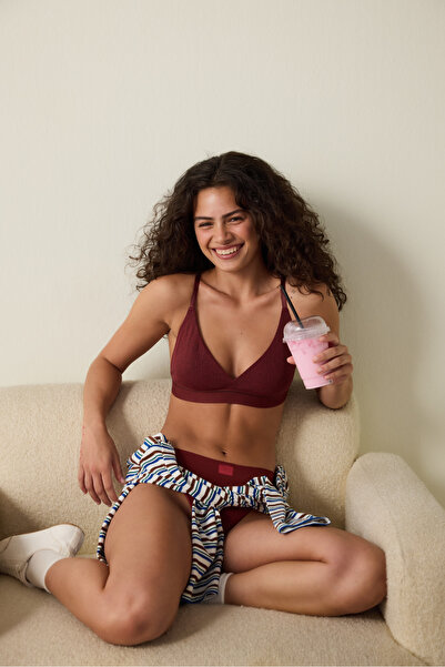 Penti Burgundy Melange Triangle Bra Without Underwire and Padding