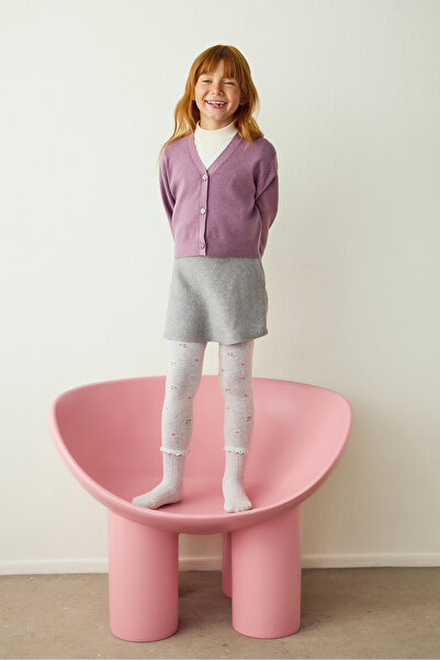 Penti Ανοιχτό γκρι κοριτσίστικο βολάν με λουλούδια 100 Denier βαμβακερό καλσόν