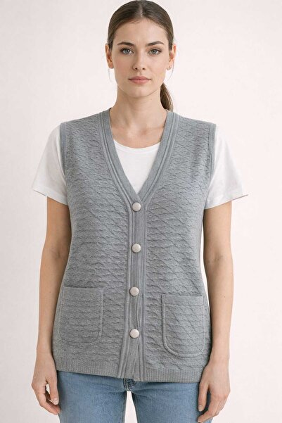 restinatriko Women's Buttoned Knitwear Mother's Vest Plus Size with Pockets R...